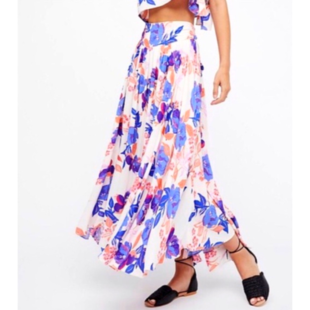 Floral Maxi Skirt - Blue and Pink